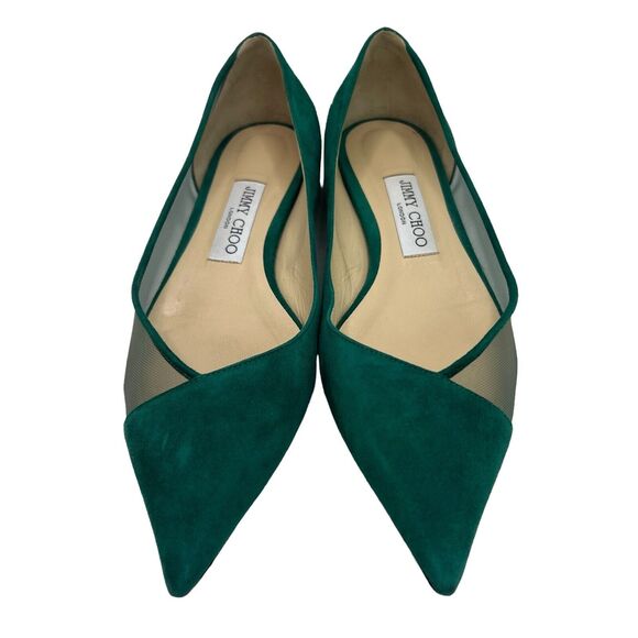Jimmy Choo Saia Pointed-toe Mesh-panelled Suede Flats In Emerald Size 39 - Picture 7 of 15